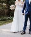 Second Hand Brautkleid LOVE Kleid mit abnehmbaren Carmen Träger A-Linie Gr. 38 Foto 6