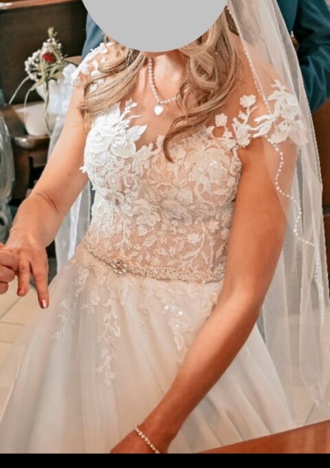 Second Hand Brautkleid Unikat A-Linie Gr. 34 Mageschneidert Foto 1