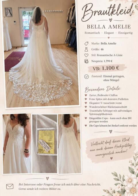 Second Hand Brautkleid Amlie Bella A-Linie Gr. 46 Foto 1